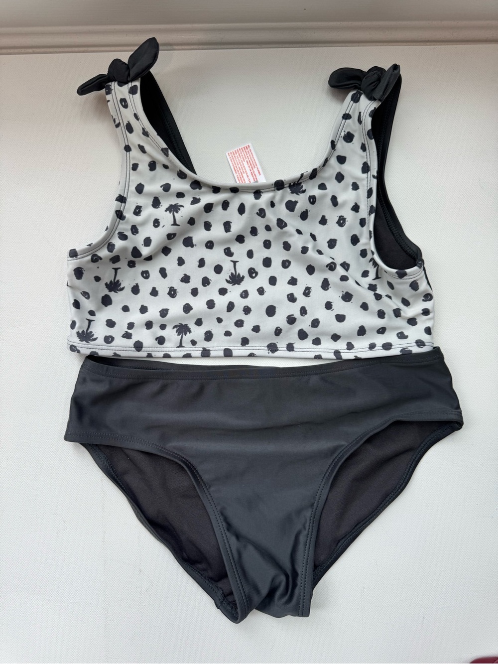 Cat & Jack Girls 2-Piece Bikini Swimsuit Set Gray Palm Tree Print XL (14)